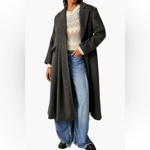 NWT Free People Charcoal Gray Princess Seam Wool Blend Long Coat Large
